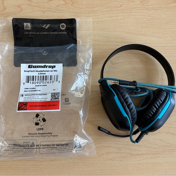 Black and Blue DropTech Headphones with Mic - Picture 1 of 9